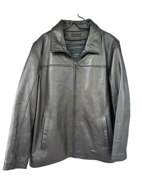 Wilsons Leather Mens Black Genuine Leather Jacket XL Full Zip High Collar